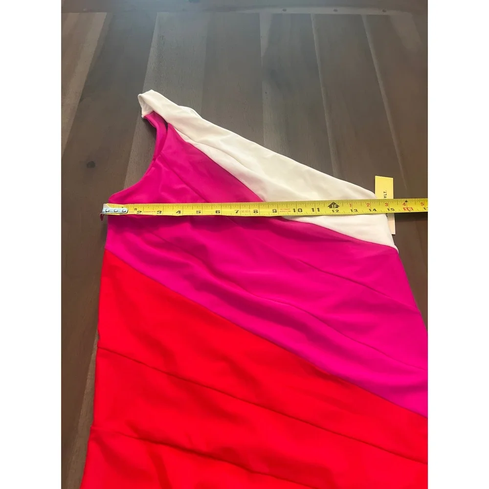 Summersalt The Sidestroke One Shoulder Swimsuit Colorblock Pink White Red 14LT